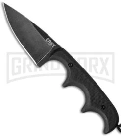 CRKT Folts Minimalist Drop Point Neck Knife - Stonewash Black Plain