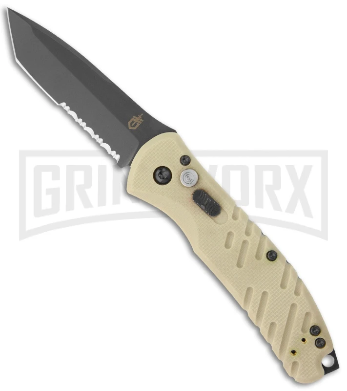 Gerber Propel Downrange Desert Tan Automatic Knife - Tanto Black Serr 1 Gerber Propel Downrange Desert Tan Automatic Knife - Tanto Black Serr