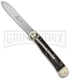 Hubertus 9.25" Classic Lever Lock Buffalo Horn Automatic Knife - Satin Plain
