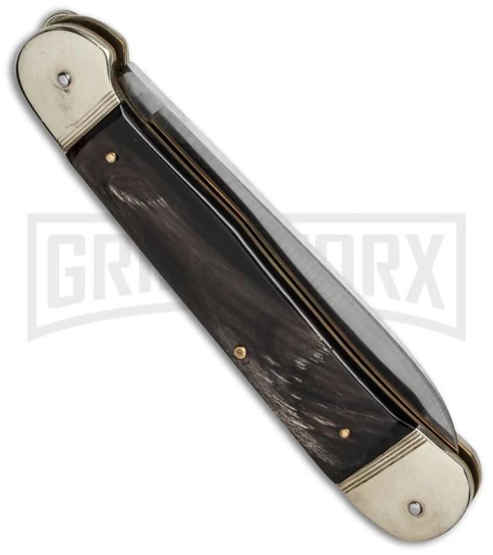 Hubertus 9.25" Classic Lever Lock Buffalo Horn Automatic Knife - Satin Plain 2 Hubertus 9.25" Classic Lever Lock Buffalo Horn Automatic Knife - Satin Plain - Image 2