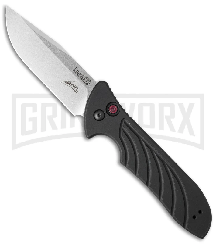 Kershaw Emerson Launch 5 Black Automatic Knife - Stonewash Plain 1 Kershaw Emerson Launch 5 Black Automatic Knife - Stonewash Plain