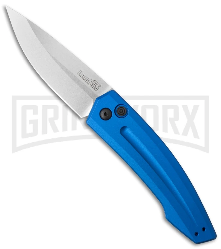 Kershaw Launch 2 Blue Aluminum Automatic Knife - Stonewash Plain 1 Kershaw Launch 2 Blue Aluminum Automatic Knife - Stonewash Plain