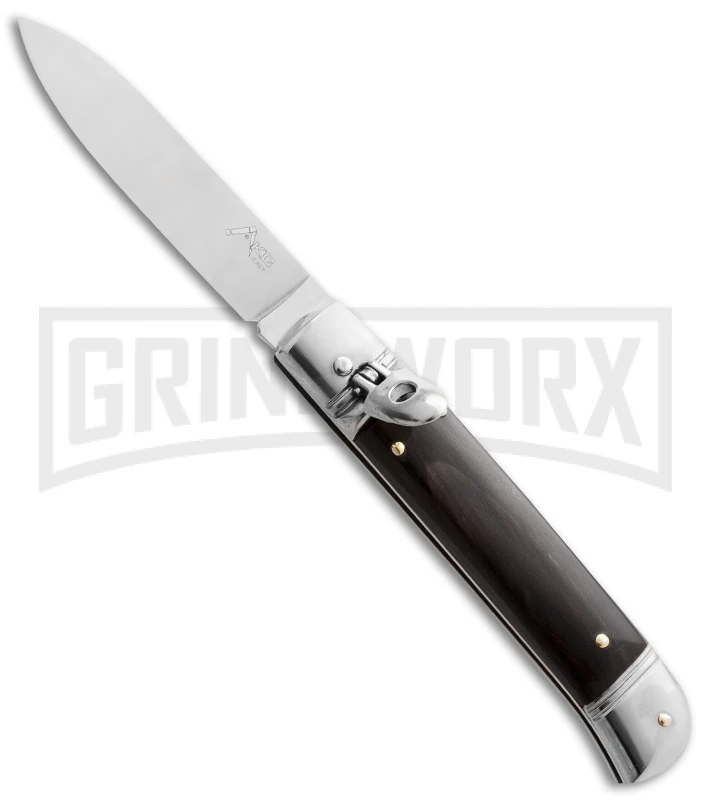 AKC 8" Italian Stiletto Dark Horn Leverlock Automatic Knife - Flat Grind 1 AKC 8" Italian Stiletto Dark Horn Leverlock Automatic Knife - Flat Grind