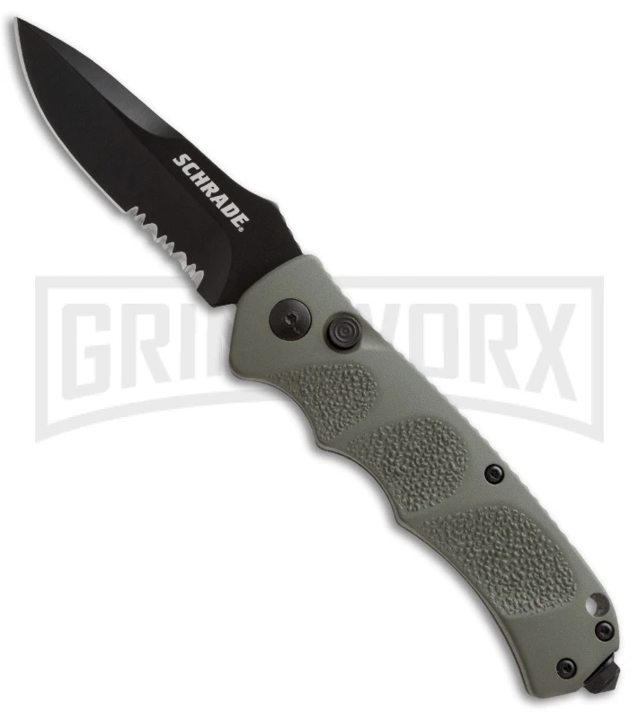 Schrade Extreme Survival OD Green Automatic Knife - Black Serr 1 Schrade Extreme Survival OD Green Automatic Knife - Black Serr