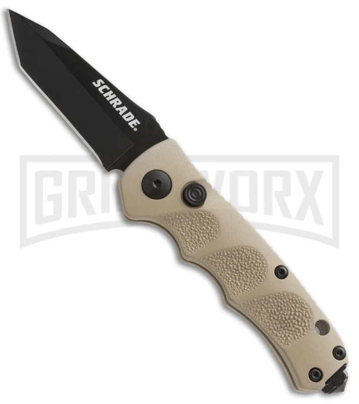 Schrade Mini Extreme Survival Tan Automatic Knife - Tanto Black Plain 1 Schrade Mini Extreme Survival Tan Automatic Knife - Tanto Black Plain