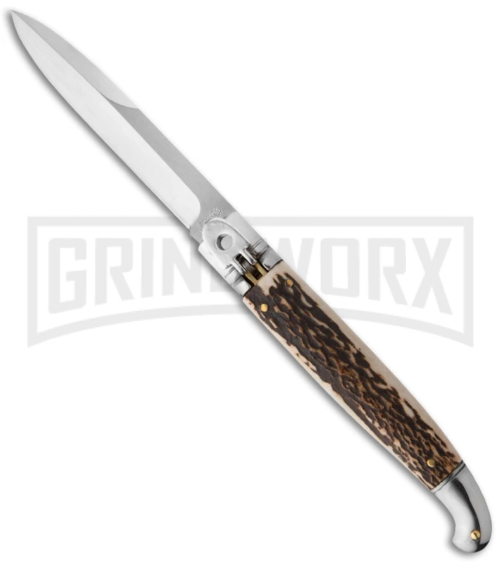 SKM 9.5" Sicilian Lever Lock Stag Horn Automatic Knife - Bayonet 1 SKM 9.5" Sicilian Lever Lock Stag Horn Automatic Knife - Bayonet