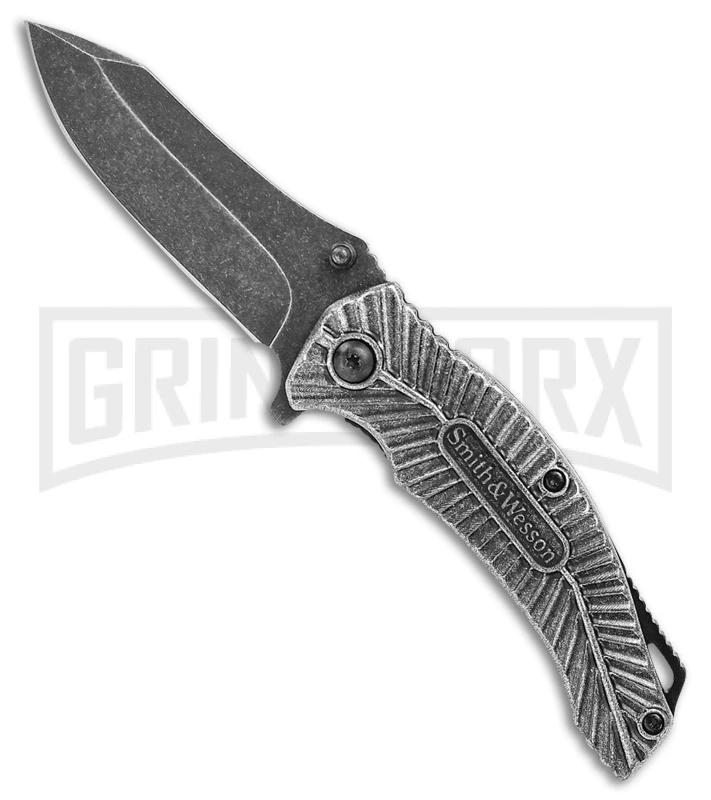 Smith & Wesson Mongoose Aluminum Liner Lock Knife - Black Stonewash Plain 1 Smith & Wesson Mongoose Aluminum Liner Lock Knife - Black Stonewash Plain