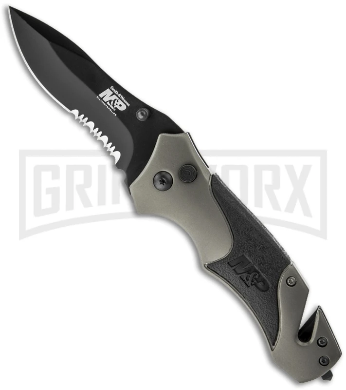Smith & Wesson M&P SWMP8BS Drop Point Gray Folding Knife - Black Serr 1 Smith & Wesson M&P SWMP8BS Drop Point Gray Folding Knife - Black Serr